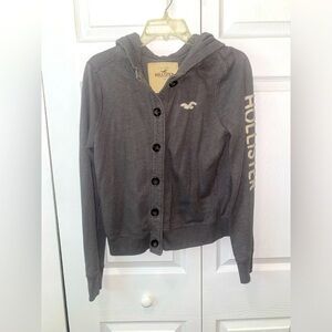 Hollister L Gray Button Up Hoodie